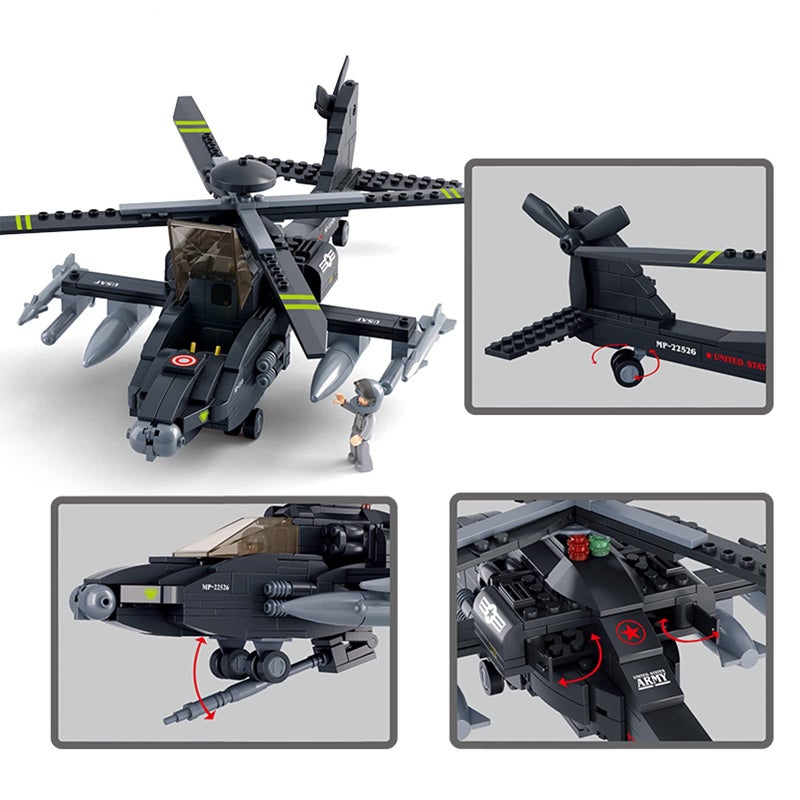 Sluban Military Blocks Army Bricks Toy - Ah-64 Apache Helicopter,293 pieces - Image 3